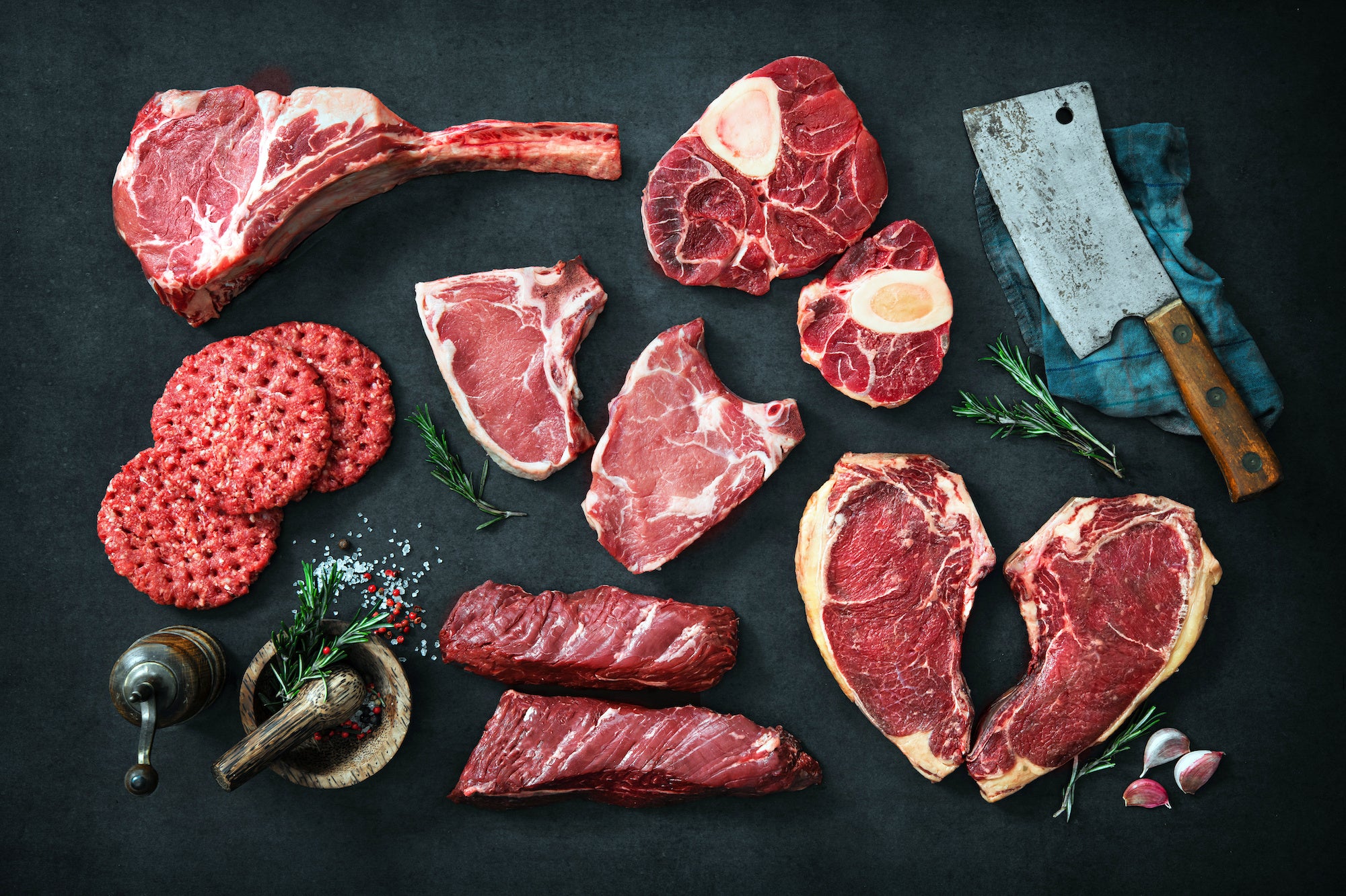 Blackwater Pastures' monthly box containing a variety of beef cuts in different shapes and sizes.